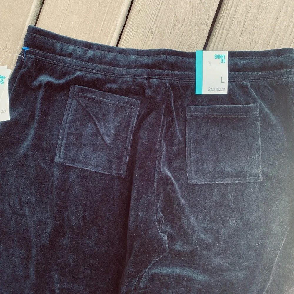 NWT Style & Co. Sport black velvet sweat pants, draw strings & elastic waist, L